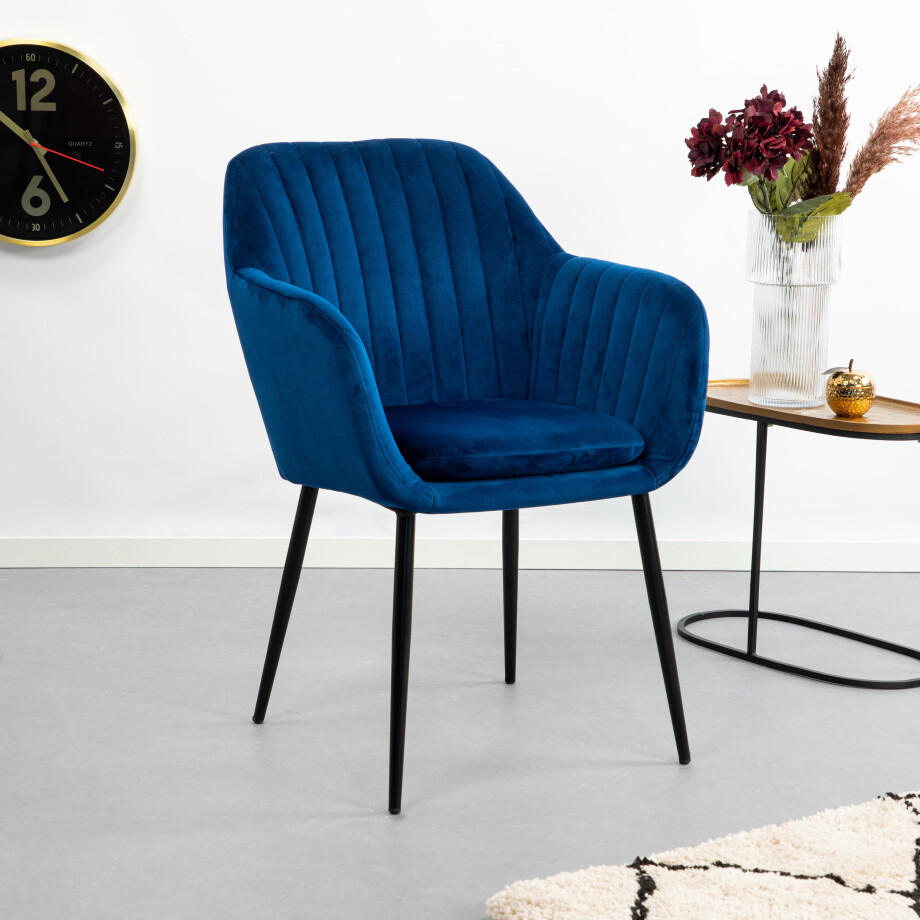 Sohome Eetkamerstoel 'Albin' Velvet, kleur Donkerblauw Sohome Eetkamerstoel 'Albin' Velvet, kleur Donkerblauw afbeelding 1