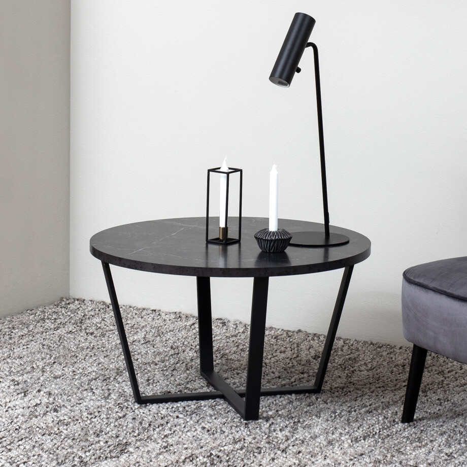 Bendt Ronde Salontafel 'Per' Zwart Marmerlook, Ø77cm Bendt Ronde Salontafel 'Per' Zwart Marmerlook, Ø77cm afbeelding 1