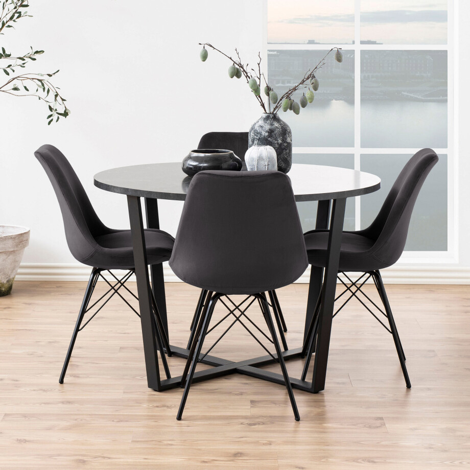 Bendt Ronde Eettafel 'Per' Ø110cm Marmerlook, kleur Zwart Bendt Ronde Eettafel 'Per' Ø110cm Marmerlook, kleur Zwart afbeelding 1