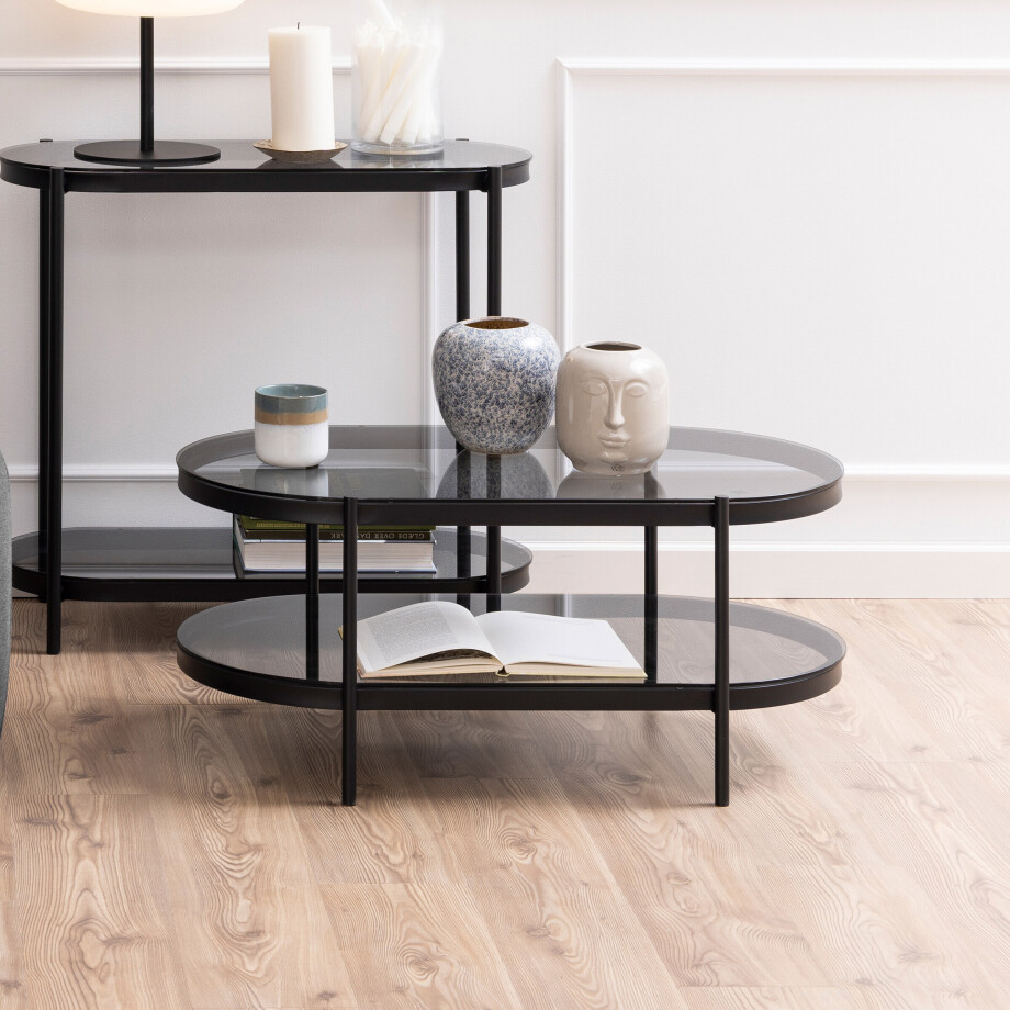 Bendt Ovale Glazen Salontafel 'Paw' 95 x 50cm, kleur Zwart Bendt Ovale Glazen Salontafel 'Paw' 95 x 50cm, kleur Zwart afbeelding 1