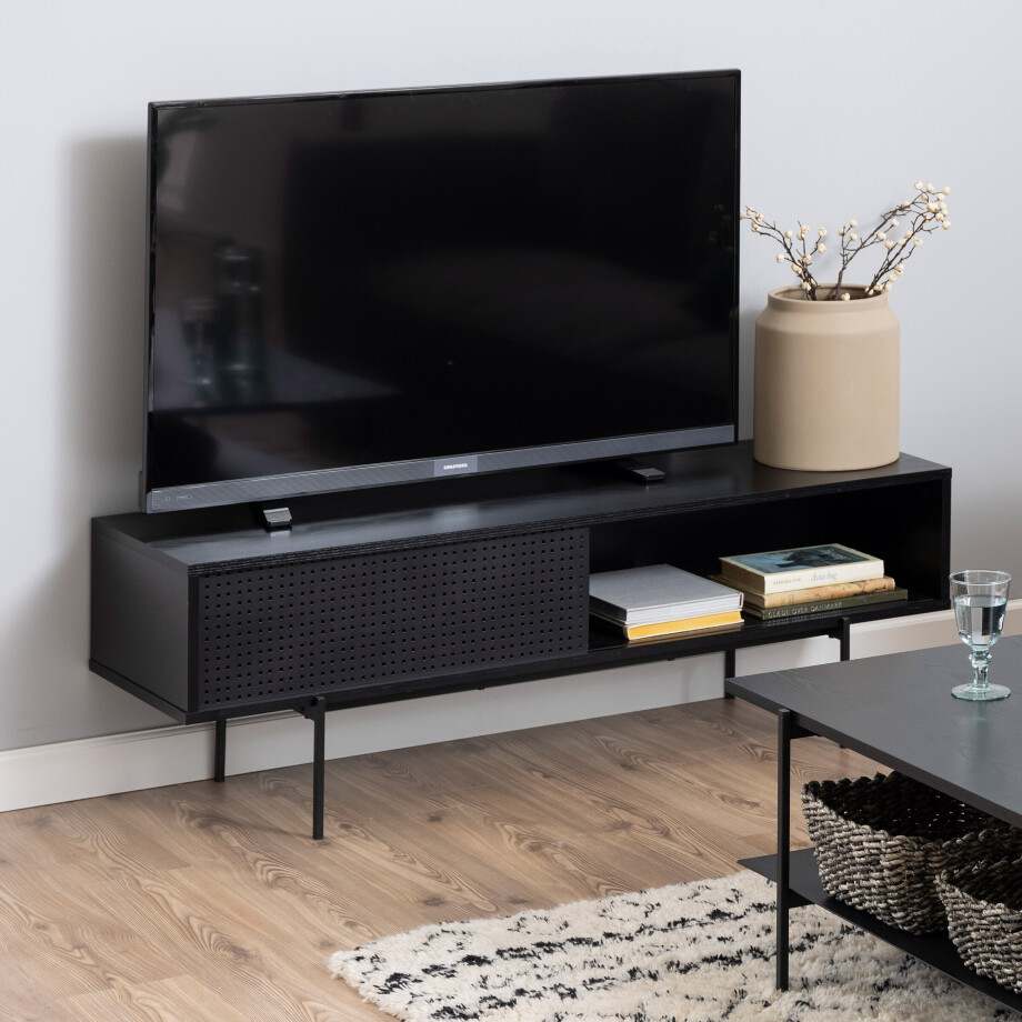 Bendt TV-meubel 'Mick' 140cm, kleur Zwart Bendt TV-meubel 'Mick' 140cm, kleur Zwart afbeelding 1