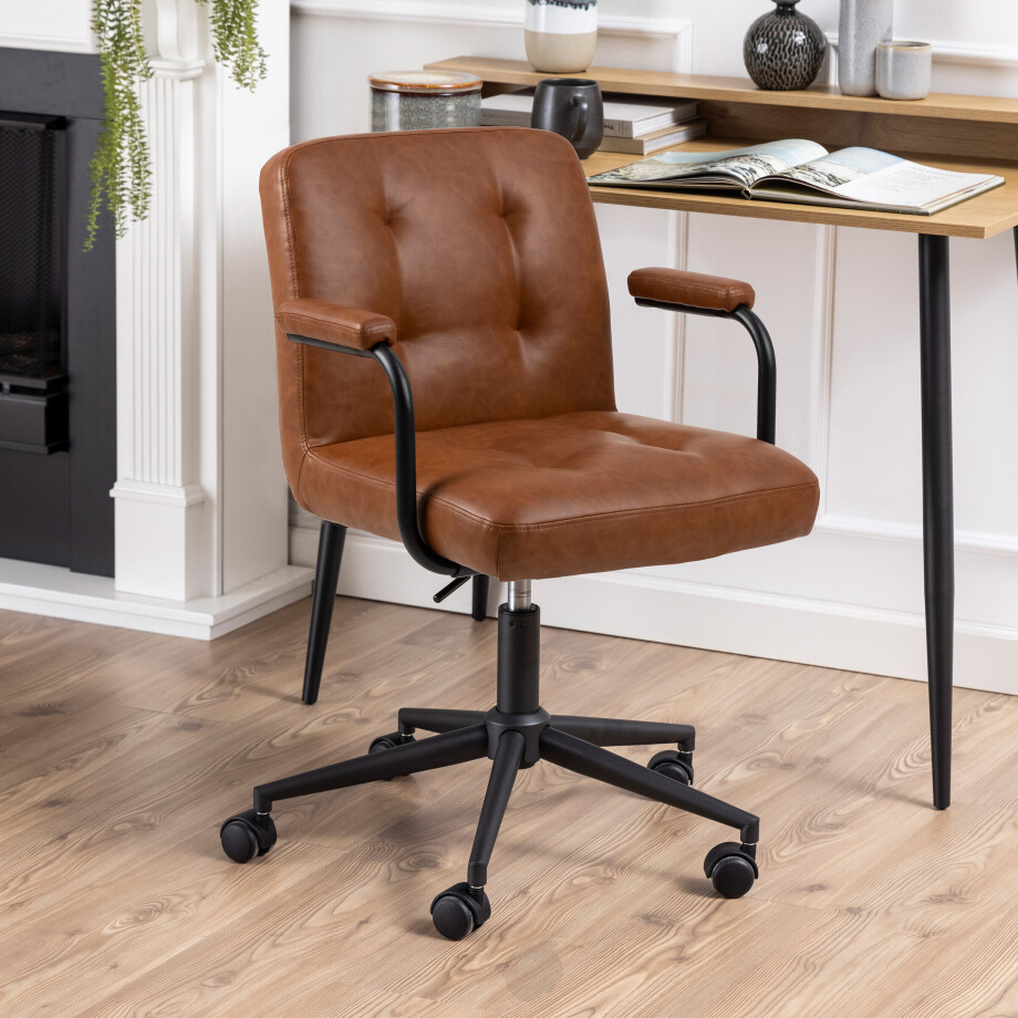 Bendt Bureaustoel 'Lennix' met armleuning, PU, kleur Bruin Bendt Bureaustoel 'Lennix' met armleuning, PU, kleur Bruin afbeelding 1