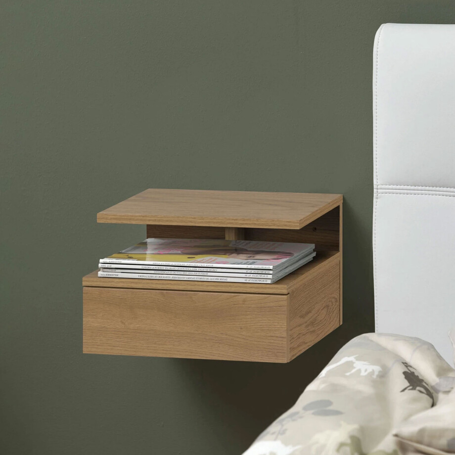 Hangend nachtkastje 'Cecilie' met lade, kleur eiken afbeelding 1