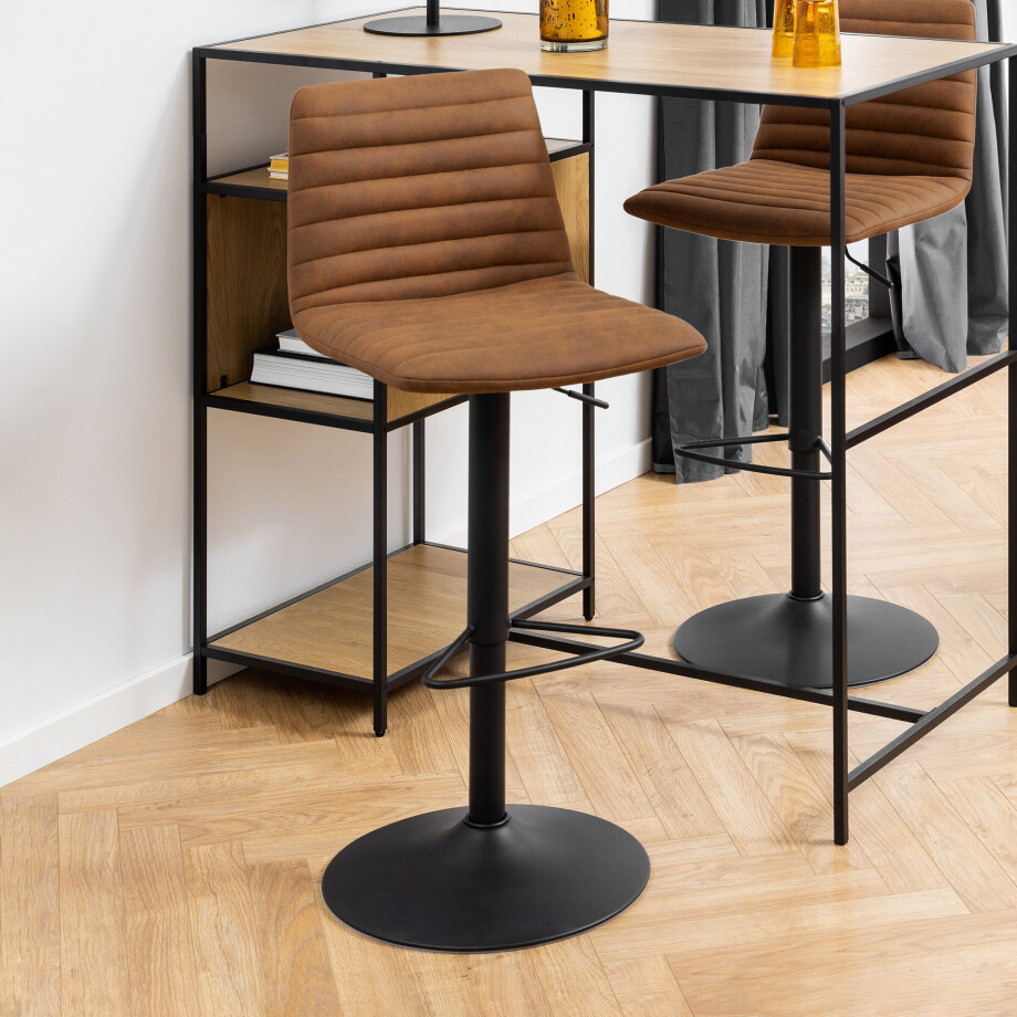 Bendt Draaibare Barkruk 'Yordy' PU, kleur Cognac (zithoogte 60.5-82cm) afbeelding 1