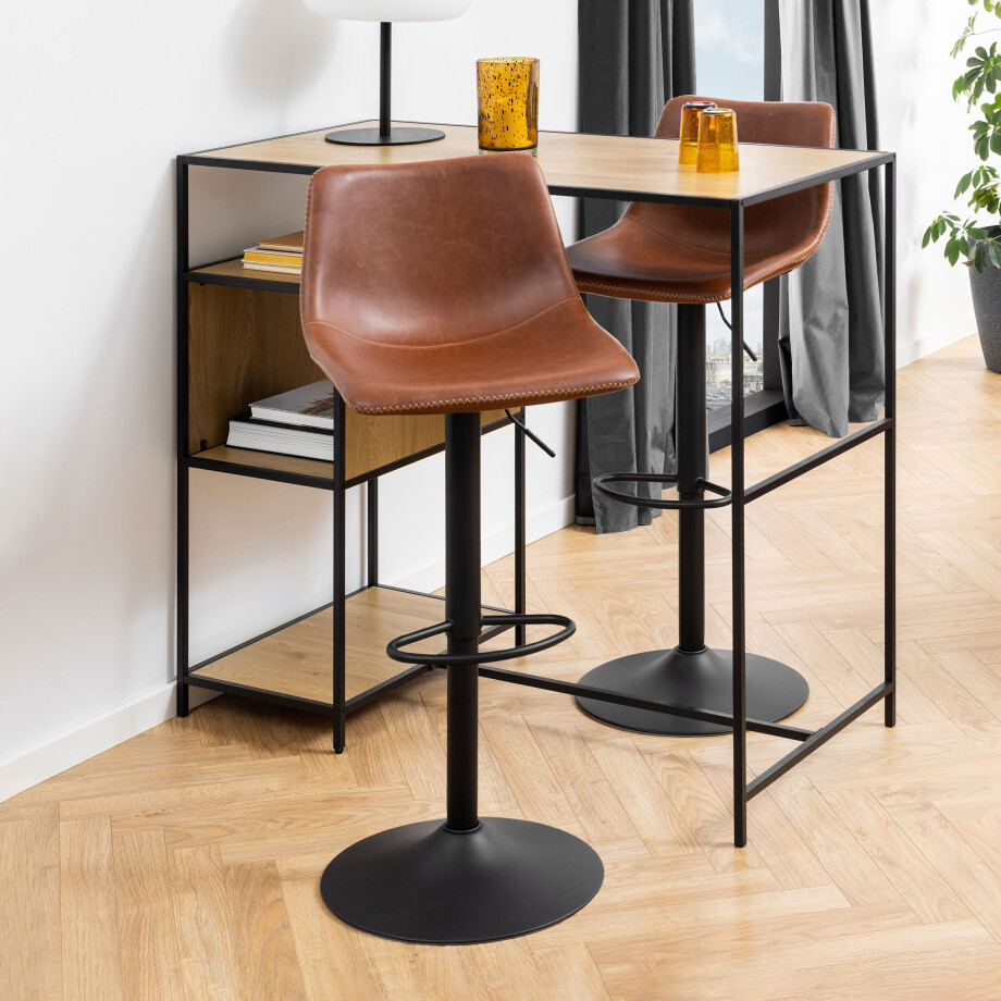 Bendt Draaibare Barkruk 'Xanthe' PU, kleur Cognac (zithoogte 61-83cm) afbeelding 1