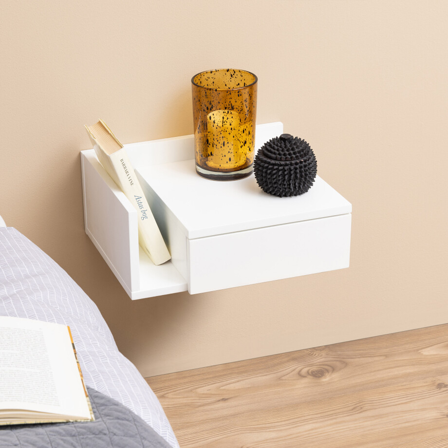 Bendt Zwevend Nachtkastje 'Cecilie' met vakje, kleur Wit Bendt Zwevend Nachtkastje 'Cecilie' met vakje, kleur Wit afbeelding 1