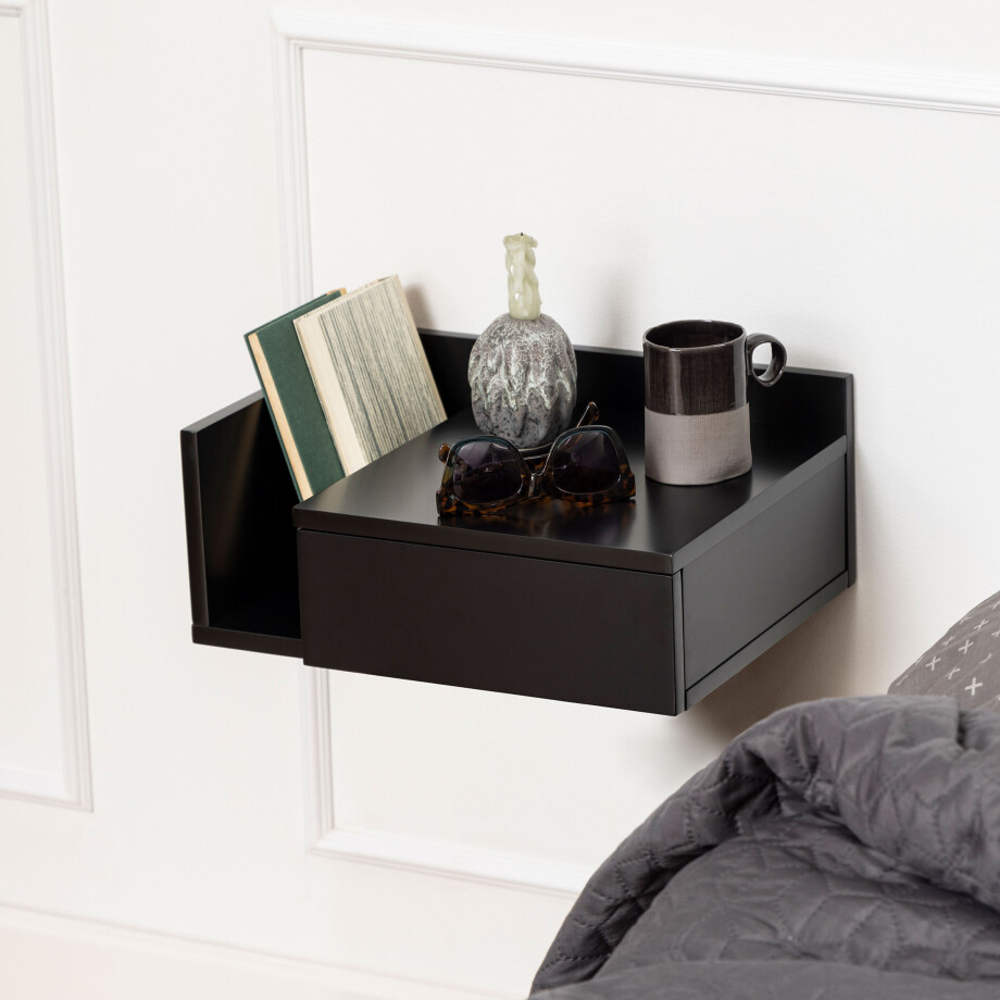 Bendt Zwevend Nachtkastje 'Cecilie' met vakje, kleur Zwart afbeelding 1