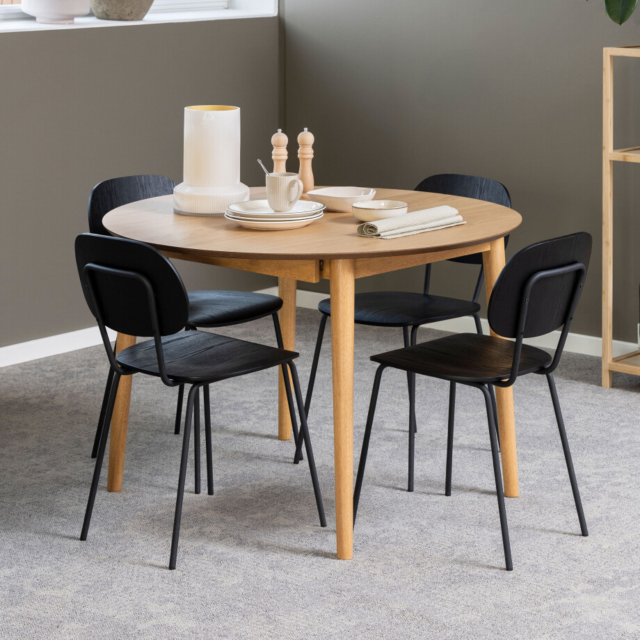 Bendt Uitschuifbare Ronde Eettafel 'Montreux' Eiken, 115-154 x 115cm, kleur Naturel Bendt Uitschuifbare Ronde Eettafel 'Montreux' Eiken, 115-154 x 115cm, kleur Naturel afbeelding 1