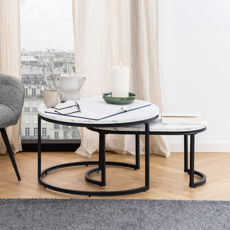 Bendt Salontafel 'Flemming' Set van 2 stuks, Marmerlook, kleur Wit afbeelding 1