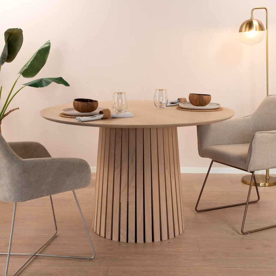 Sohome Ronde Eettafel 'Olivier' Eiken, 120cm, kleur Whitewash afbeelding 1