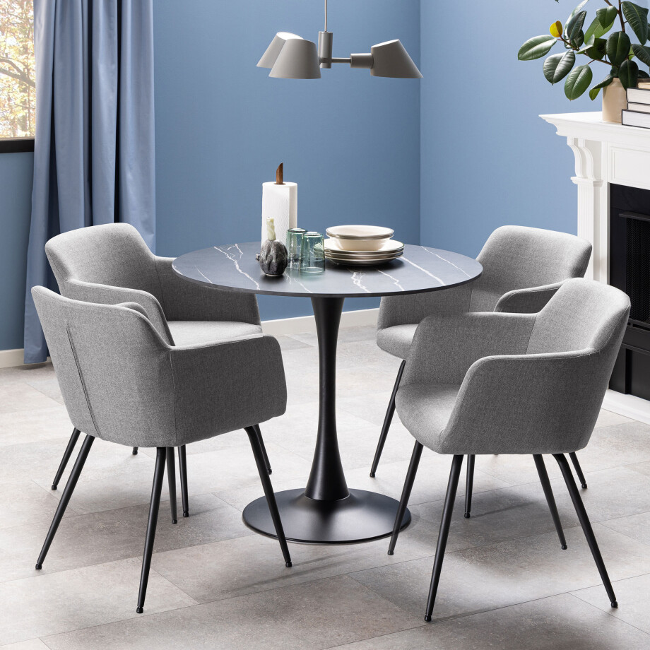 Bendt Ronde Bistrotafel 'Tempest' Keramiek met marmerlook, 90cm, kleur Zwart afbeelding 1