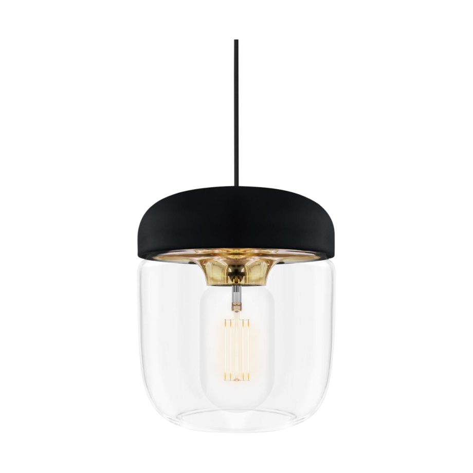 Acorn hanglamp zwart met brass - met koordset zwart - Ø 14 cm Acorn hanglamp zwart met brass - met koordset zwart - Ø 14 cm afbeelding 1