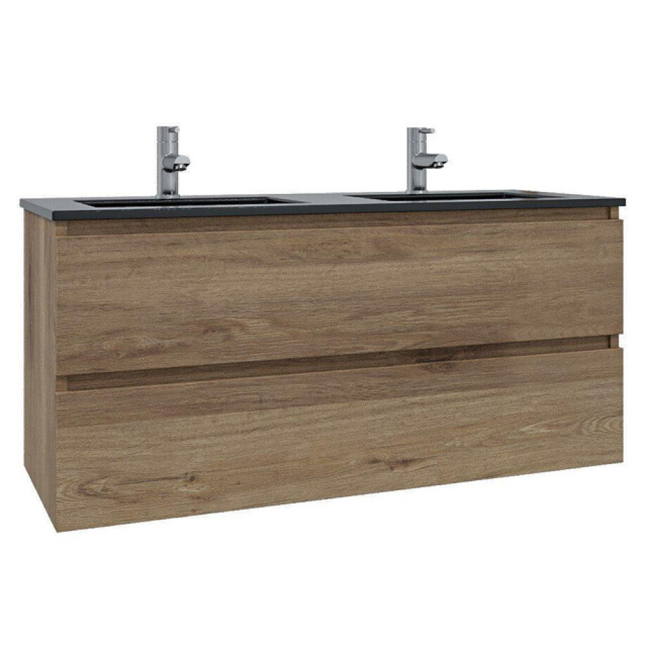 Adema Chaci Badkamermeubelset - 120x46x57cm - 2 keramische wasbakken zwart - 2 kraangaten - 2 lades - eiken SW1212781/SW761657 Adema Chaci Badkamermeubelset - 120x46x57cm - 2 keramische wasbakken zwart - 2 kraangaten - 2 lades - eiken SW1212781/SW761657 afbeelding 1