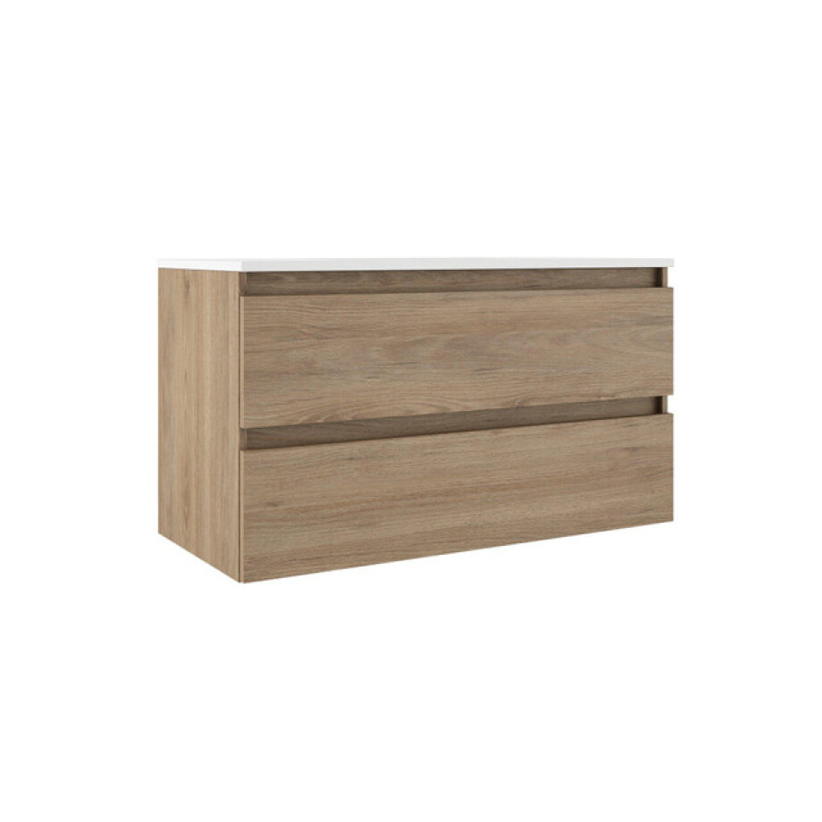 Adema Chaci Badkameronderkast - 100cm - 2 lades - greeploos - binnnelade linnen - eiken 84404 afbeelding 1