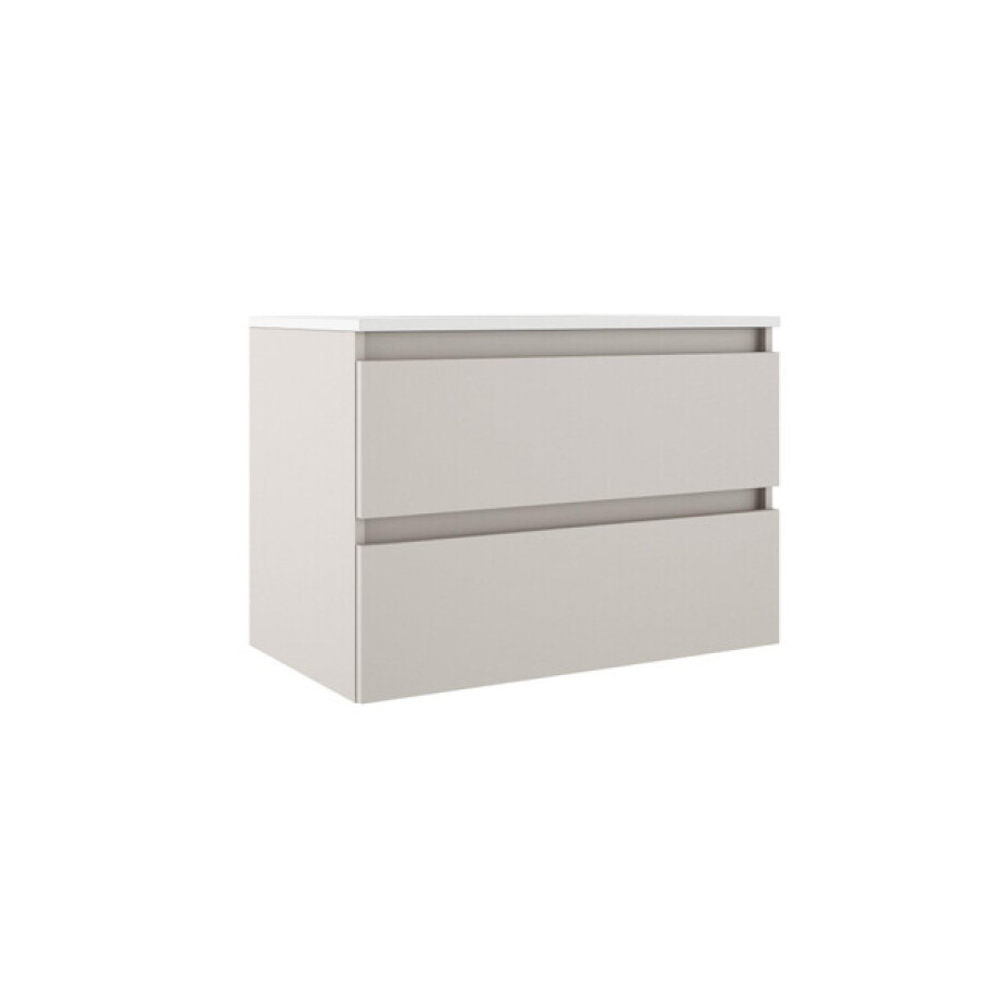 Adema Chacito Badkamermeubelset - 80x39.5x55cm - ondiep - 2 lades - greeploos - wastafel glans wit - 1 kraangat - mat cotton (beige) SW1212814/SW7090 afbeelding 1
