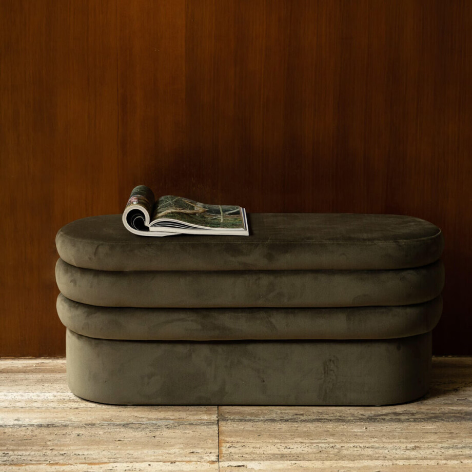 Dutchbone Bankje 'Aditi' Velvet, 93cm, kleur Groen afbeelding 1