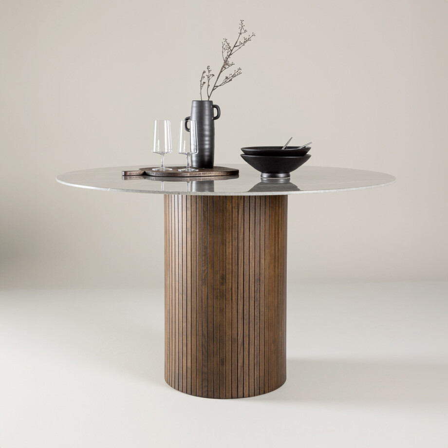 Nohr Ronde Eettafel 'Audrin' Glas met marmerlook, 120cm Nohr Ronde Eettafel 'Audrin' Glas met marmerlook, 120cm afbeelding