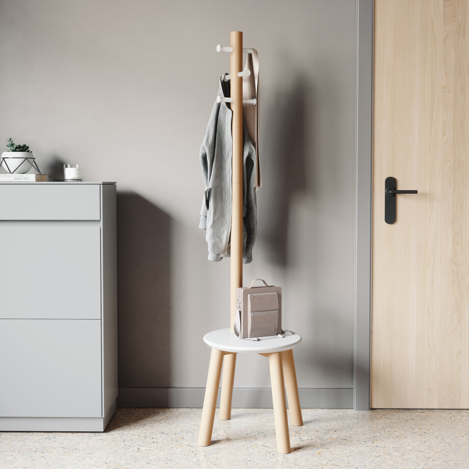 Umbra Kapstok 'Pillar' Met krukje, kleur Wit/Naturel afbeelding 1