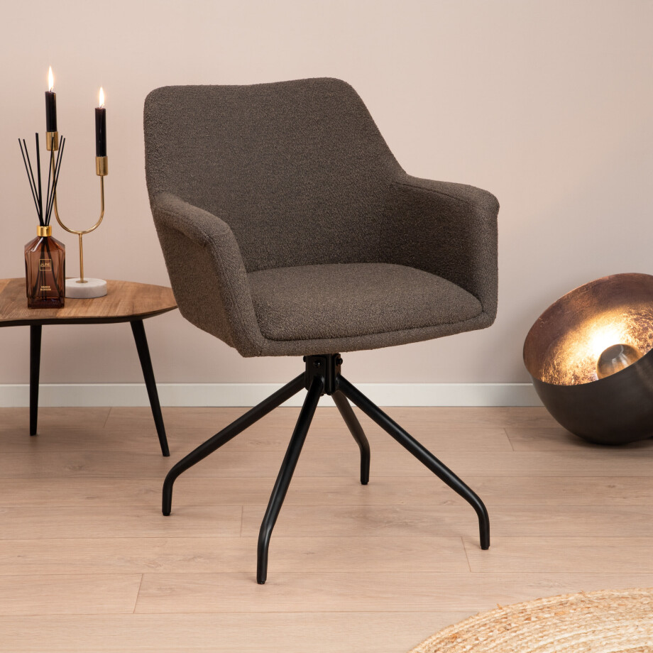 Sohome Draaibare Eetkamerstoel 'Lori' Bouclé, kleur Donkerbruin Sohome Draaibare Eetkamerstoel 'Lori' Bouclé, kleur Donkerbruin afbeelding 1