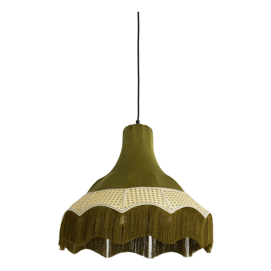 Light & Living Hanglamp 'Mizia' Velvet en webbing, 50cm, kleur Groen afbeelding 1