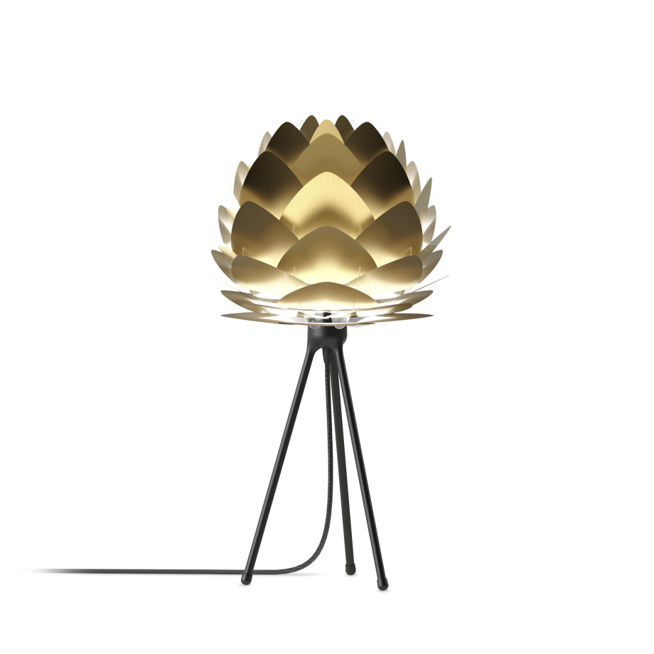 Aluvia Mini tafellamp brushed brass - met tripod zwart - Ø 40 cm Aluvia Mini tafellamp brushed brass - met tripod zwart - Ø 40 cm afbeelding 1