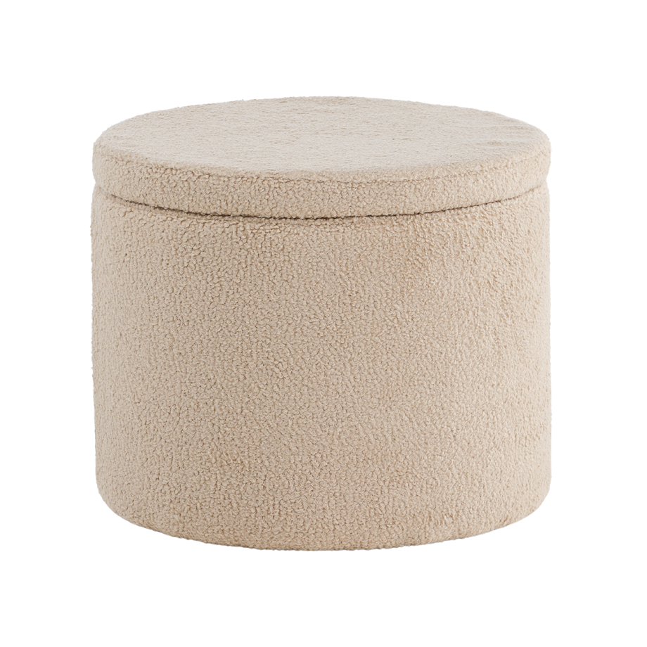 Amelia poef teddystof beige - met opbergruimte - Ø 51 cm afbeelding 1