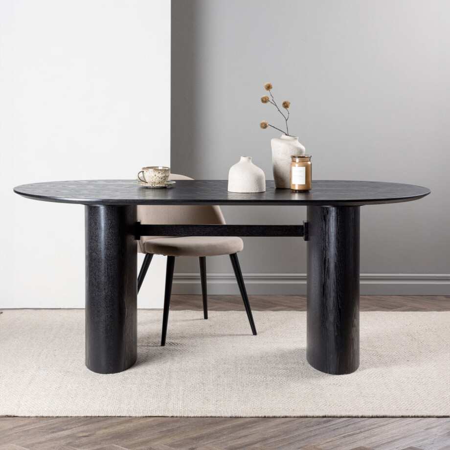 Nohr Ovale Eettafel 'Analuisa' MDF, 180 x 75cm, kleur Zwart afbeelding 1
