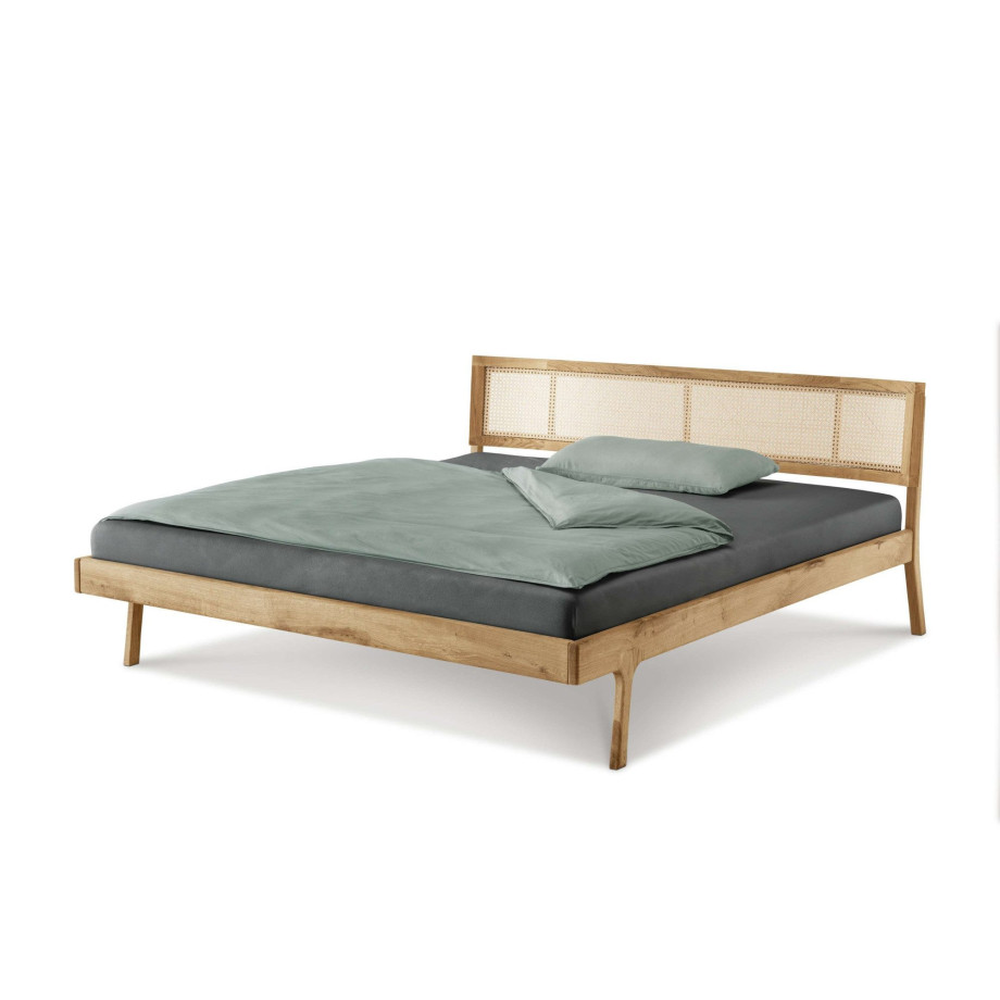 andas Bed Hällevik tweepersoonsbed, massief houten bed, OTTOs Choice, gezellige stijl massief fsc-gecertificeerd eikenhout geolied, hoofdeinde met weens vlechtwerk afbeelding 1