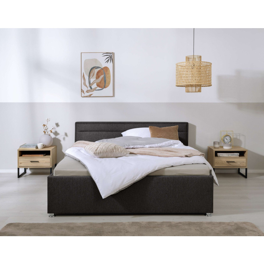 andas Gestoffeerd bed HENA naar keuze met bedkist, lattenbodem en matras h2 of h3 afbeelding 1