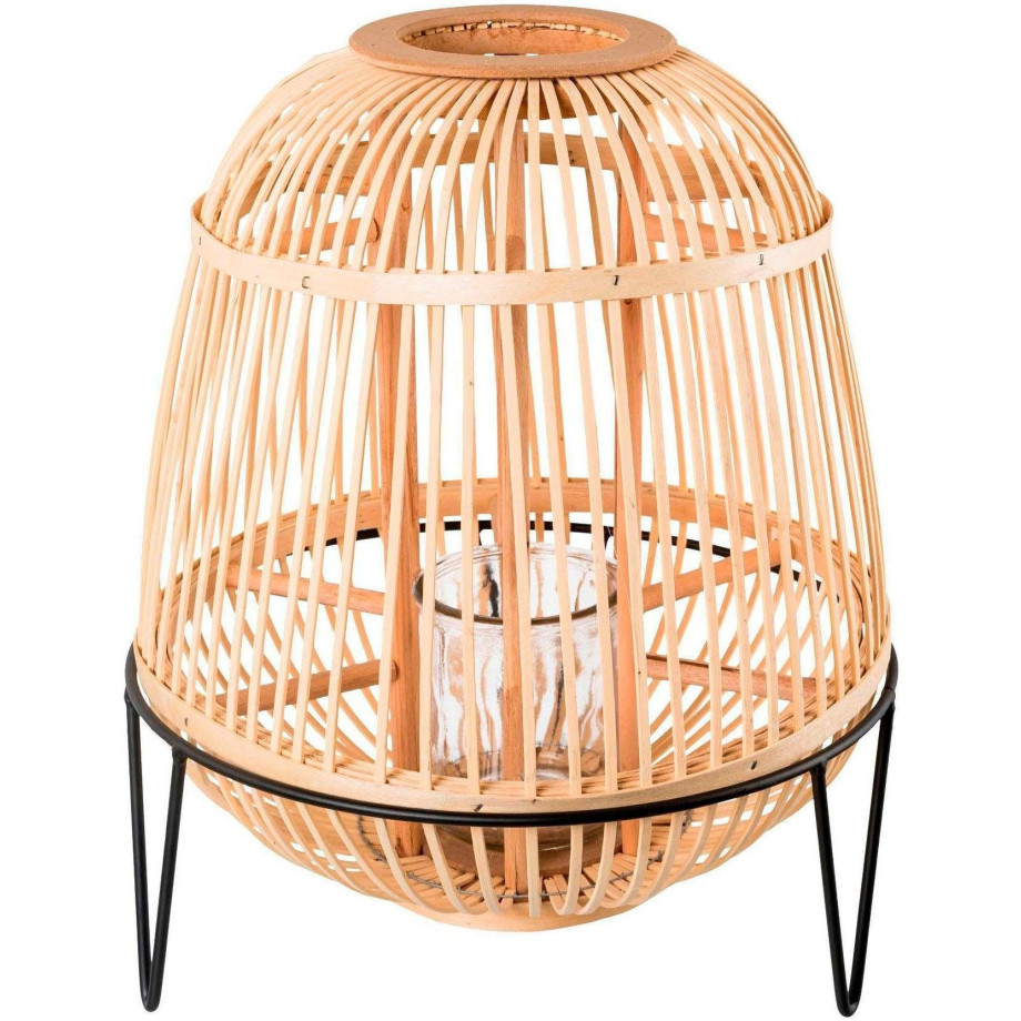 andas Windlicht TROMSO van bamboe, met glasinzet, met metalen poten, hoogte ca. 34 cm afbeelding 1