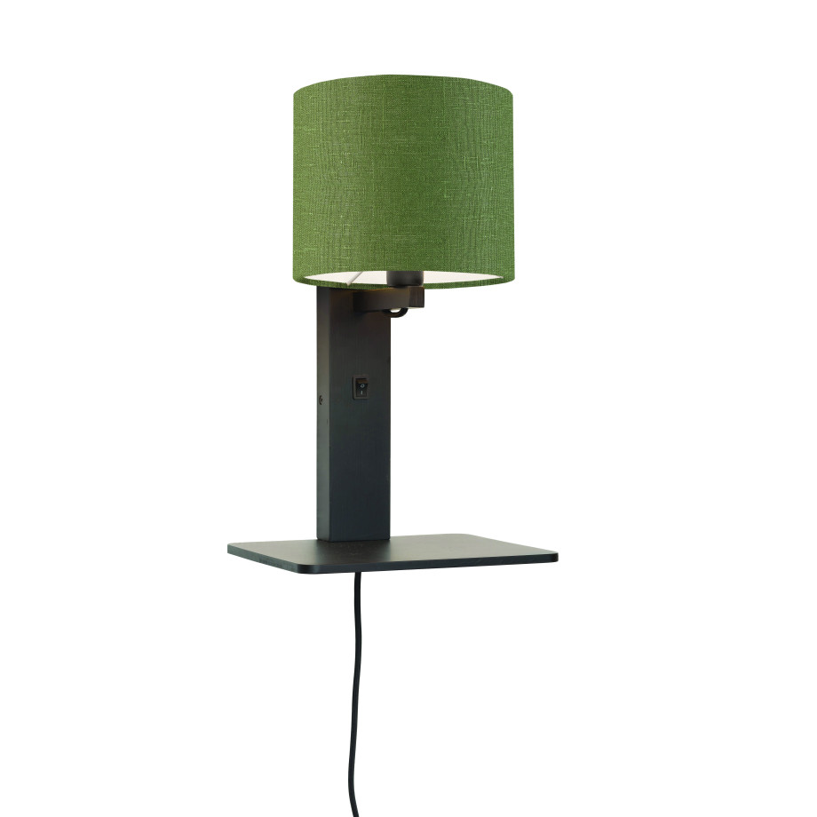 GOOD&MOJO Wandlamp 'Andes' Bamboe en Eco linnen, Met plank, kleur Groen afbeelding 1