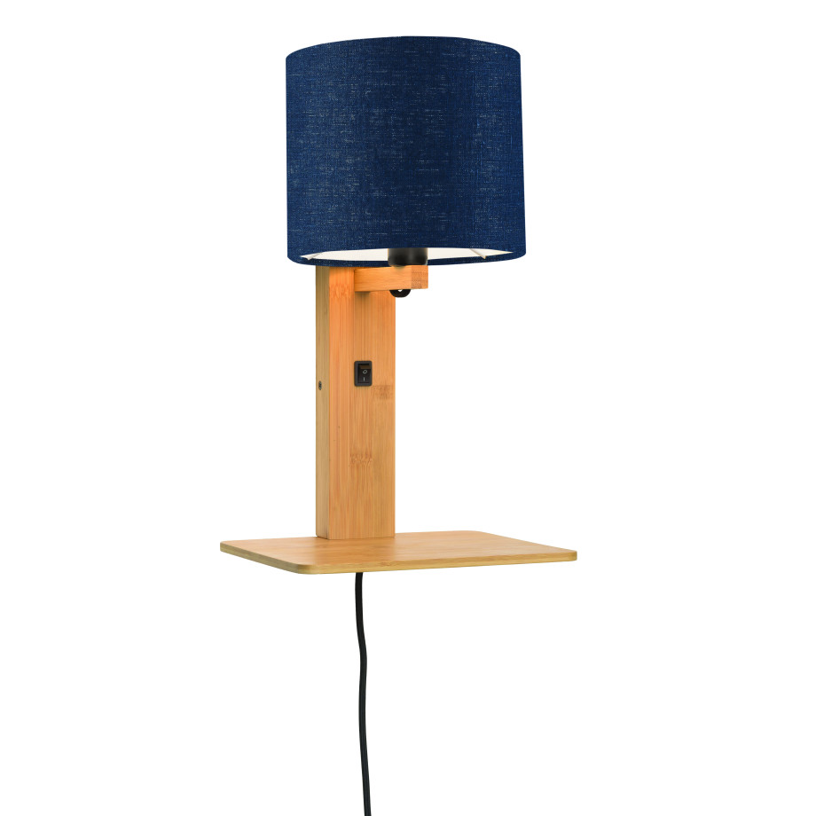 GOOD&MOJO Wandlamp 'Andes' Bamboe en Eco linnen, Met plank, kleur Denimblauw/Naturel afbeelding 1