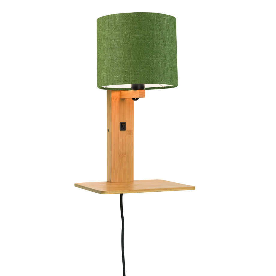 GOOD&MOJO Wandlamp 'Andes' Bamboe en Eco linnen, Met plank, kleur Groen/Naturel afbeelding 1