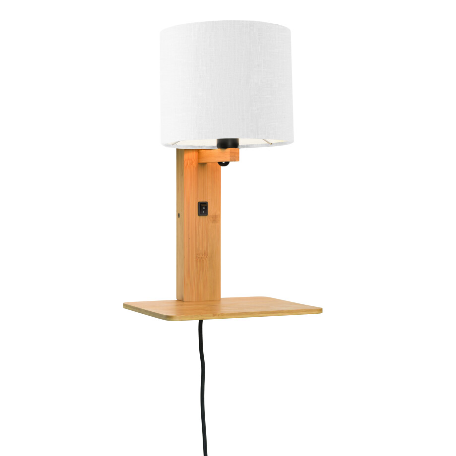 GOOD&MOJO Wandlamp 'Andes' Bamboe en Eco linnen, Met plank, kleur Wit/Naturel afbeelding 1