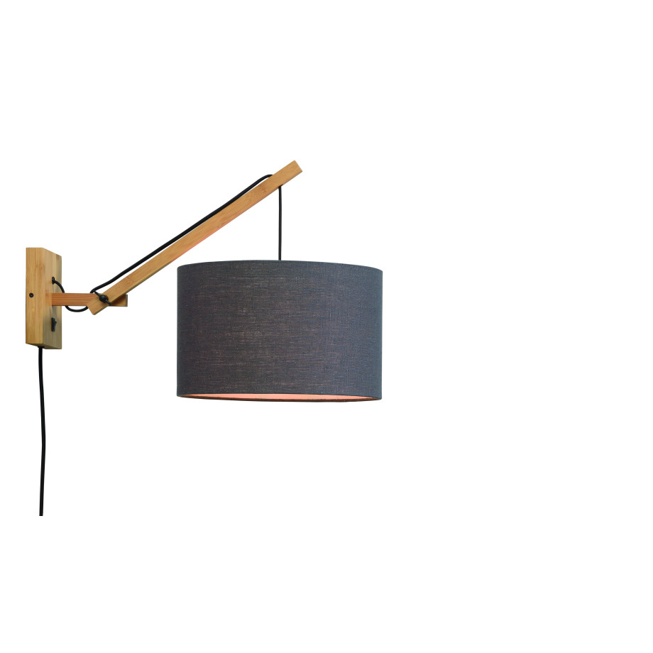 GOOD&MOJO Wandlamp 'Andes' Small, Bamboe en Eco linnen, kleur Donkergrijs/Naturel afbeelding 1