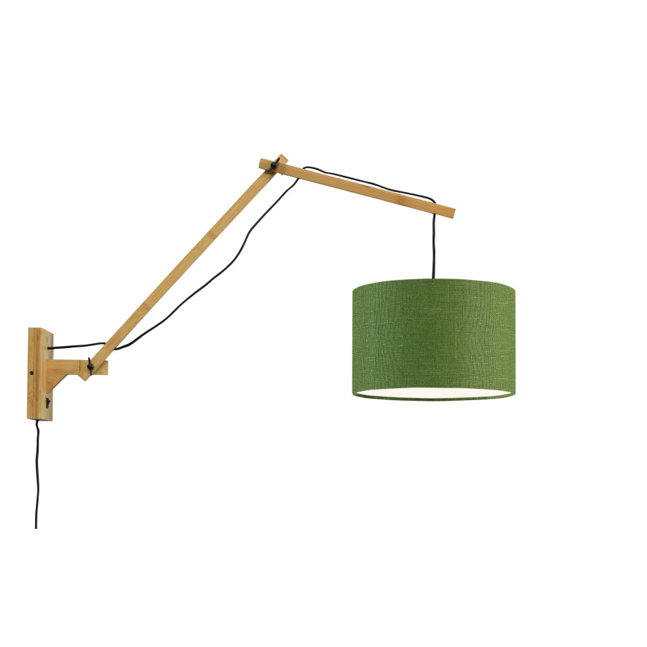 GOOD&MOJO Wandlamp 'Andes' Large, Bamboe en Eco linnen, kleur Groen/Naturel afbeelding 1