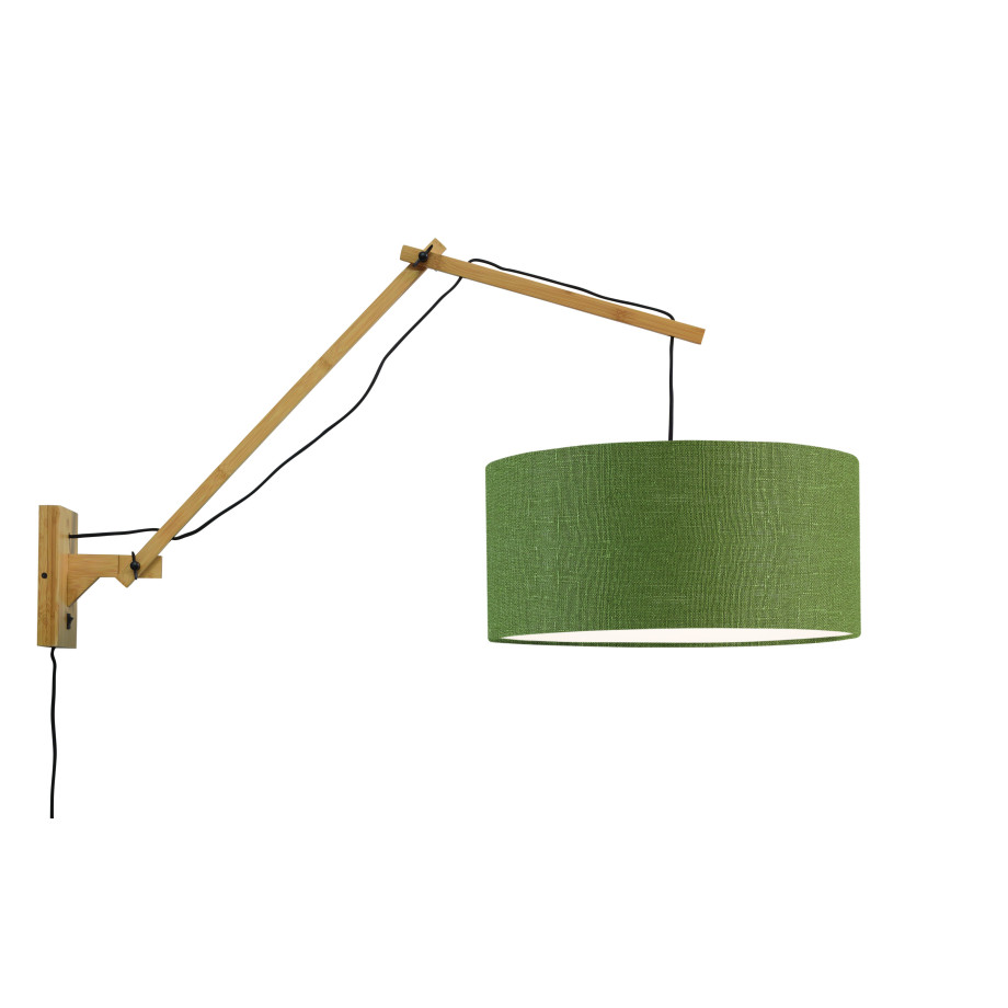 GOOD&MOJO Wandlamp 'Andes' Large, Bamboe en Eco linnen, kleur Groen/Naturel afbeelding 1