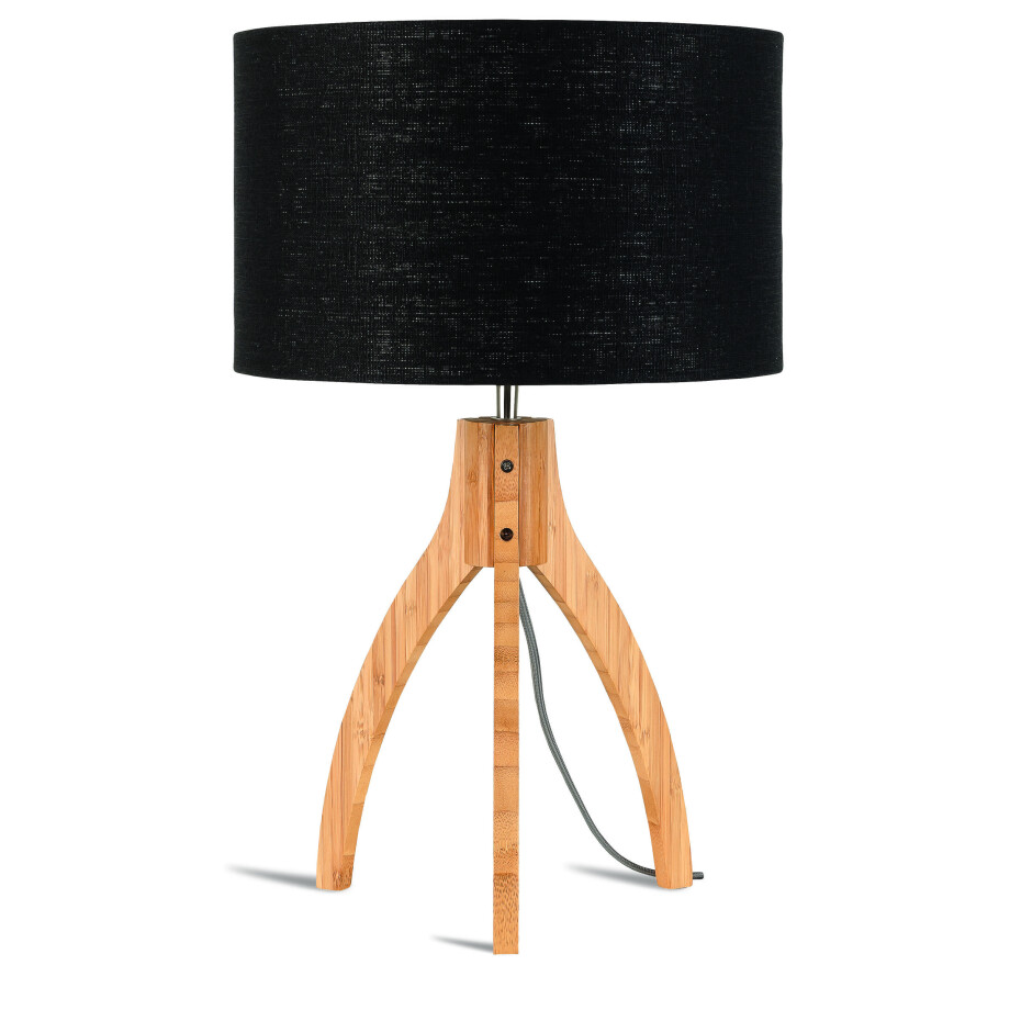 Good&Mojo Tafellamp 'Annapurna' Bamboe en Eco linnen, kleur Zwart Good&Mojo Tafellamp 'Annapurna' Bamboe en Eco linnen, kleur Zwart afbeelding 1