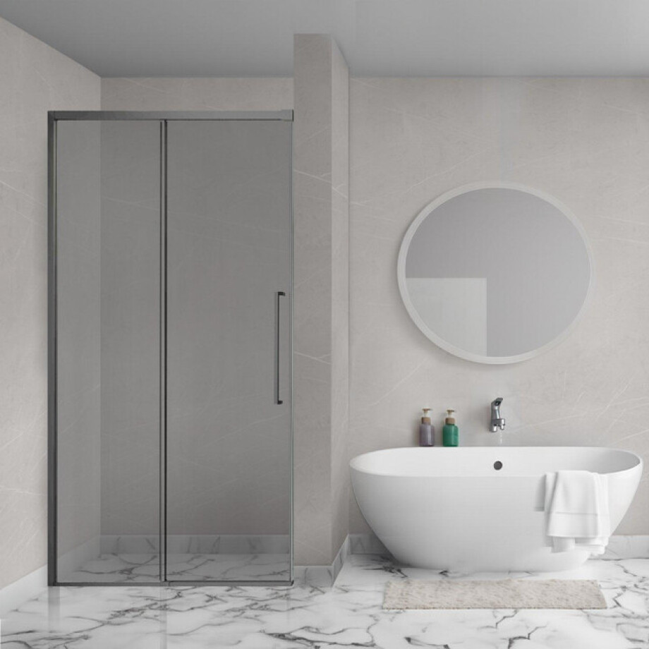 Aqua Vista Lokla Linea nisdeur - 140x200cm - incl. montageset - rookglas - gunmetal R-GML-LC140-SG-SCX afbeelding 1