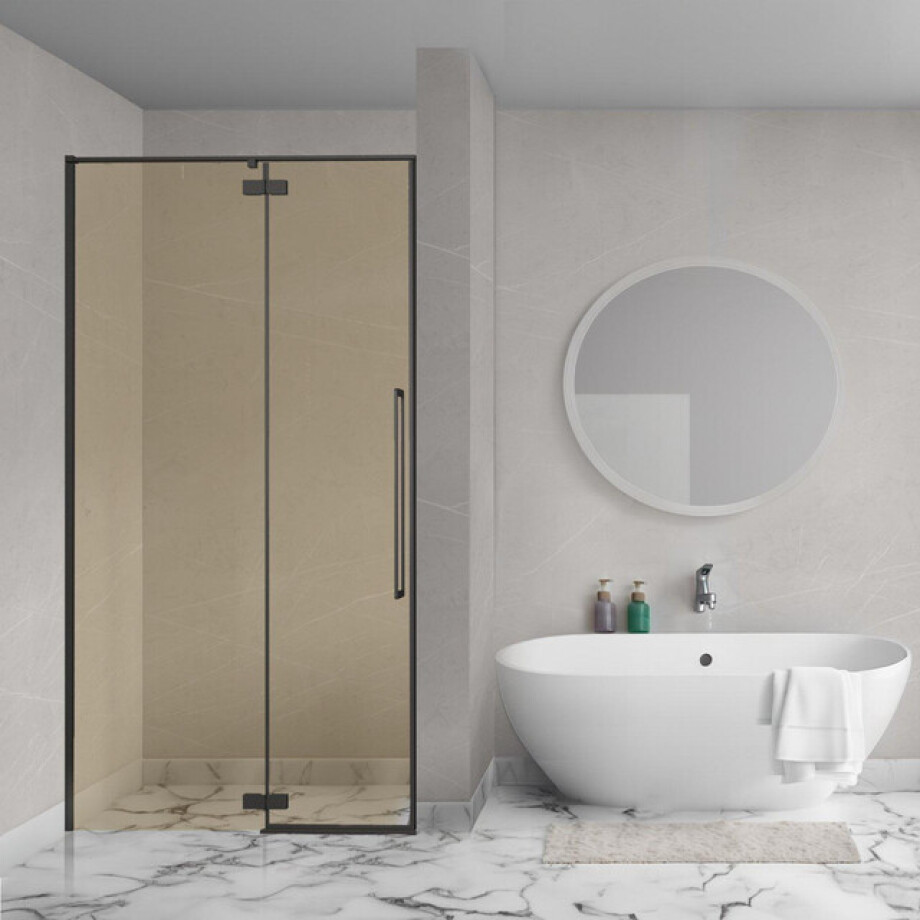 Aqua Vista Oria Linea nisdeur - 90x200cm - incl. montageset - champagne glas - Mat zwart SW1186300/SW1175900 afbeelding 1