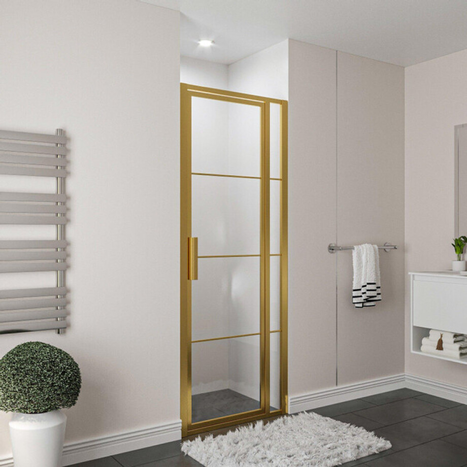 Aqua Vista Triple Draaideur met vast deel - 120x200 cm - helder glas - geborsteld messing (goud) R-BYT-L120-FFF afbeelding 1