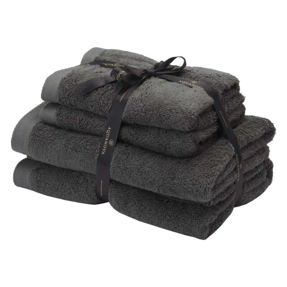 Aquanova Rio - Handdoek bundel - GOTS KATOEN - 2x 50x100 + 2x 67x130 cm - Dark Grey (donker grijs) RIOBUS-98 afbeelding 1