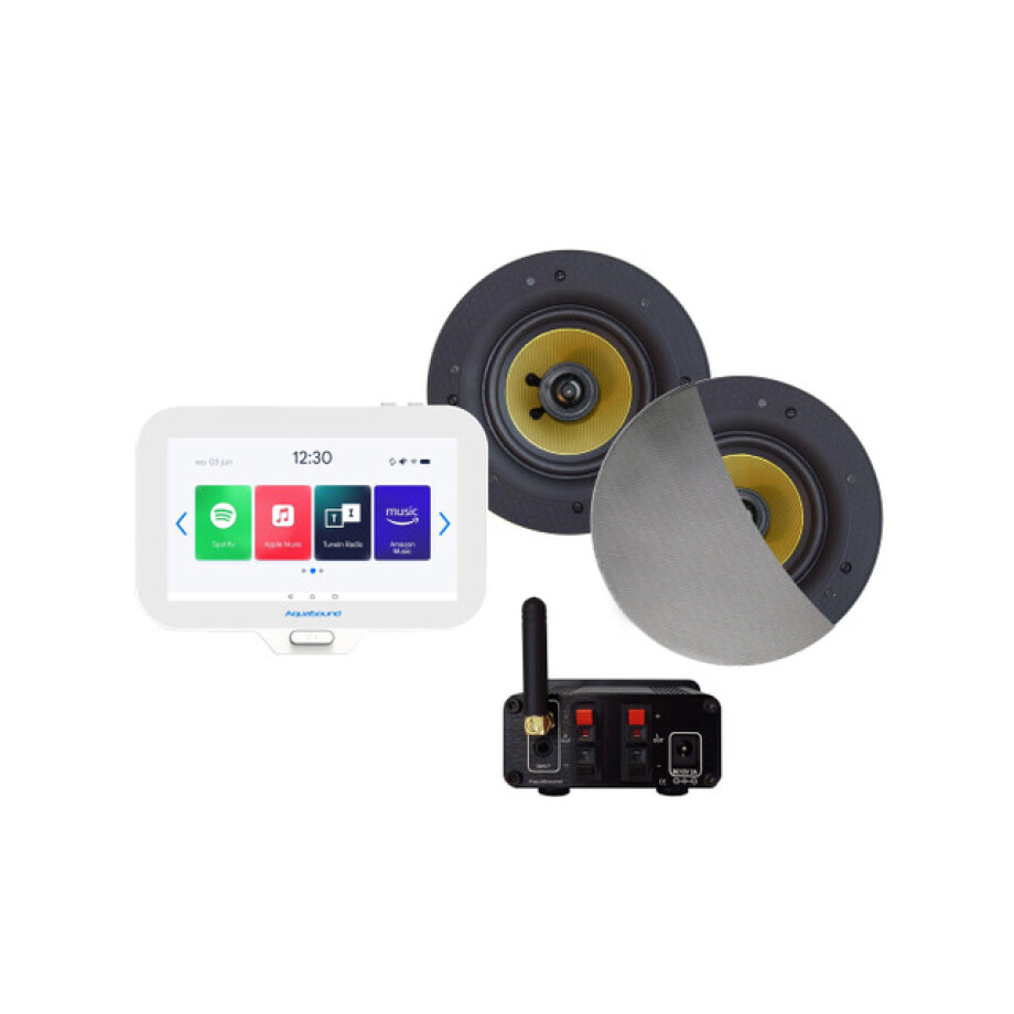 Aquasound N-Joy Connect n-joy connect badkamerradio - controller (ipx7) - wand lader - rumba speakerset mat chroom - bluetooth versterker / 30 watt / 230v/12v emn30-rc afbeelding 1