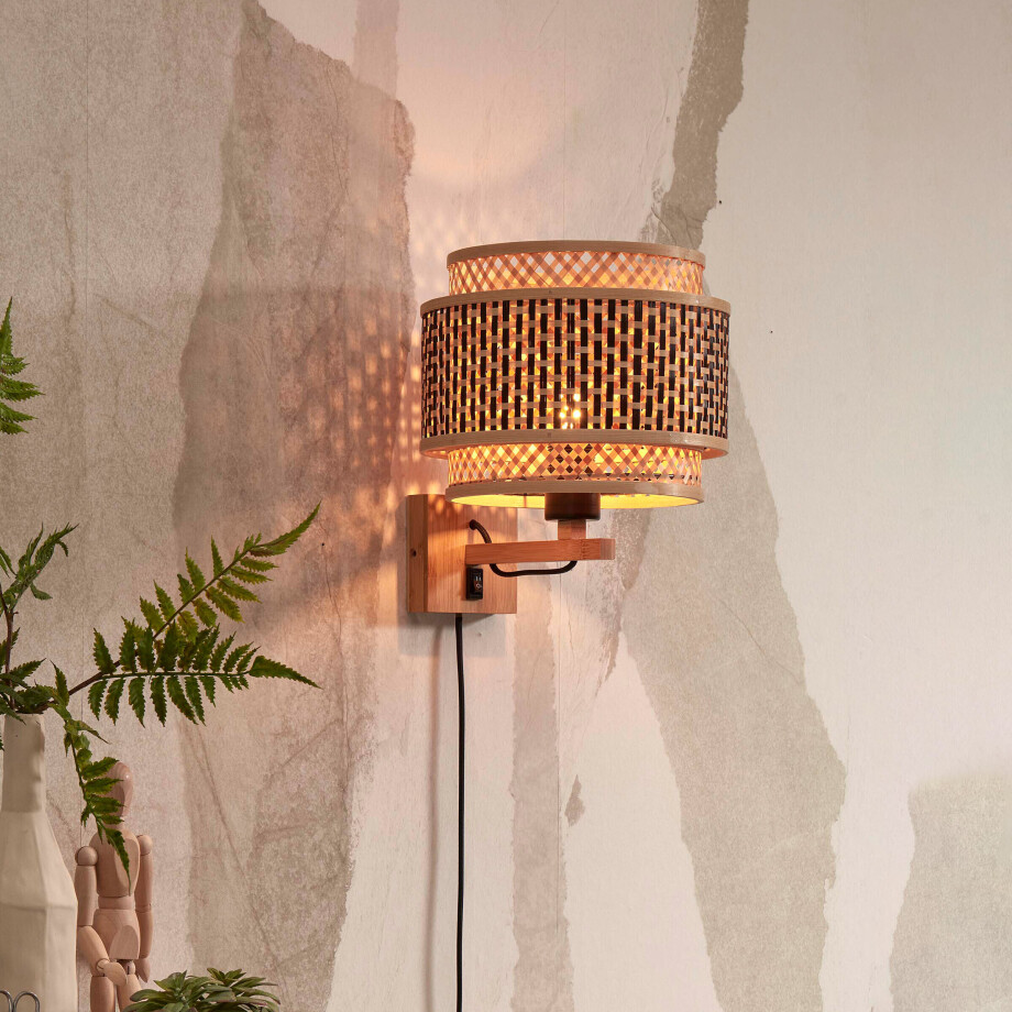 GOOD&MOJO Wandlamp 'Bhutan' Bamboe, 25cm, kleur Naturel/Zwart afbeelding 1