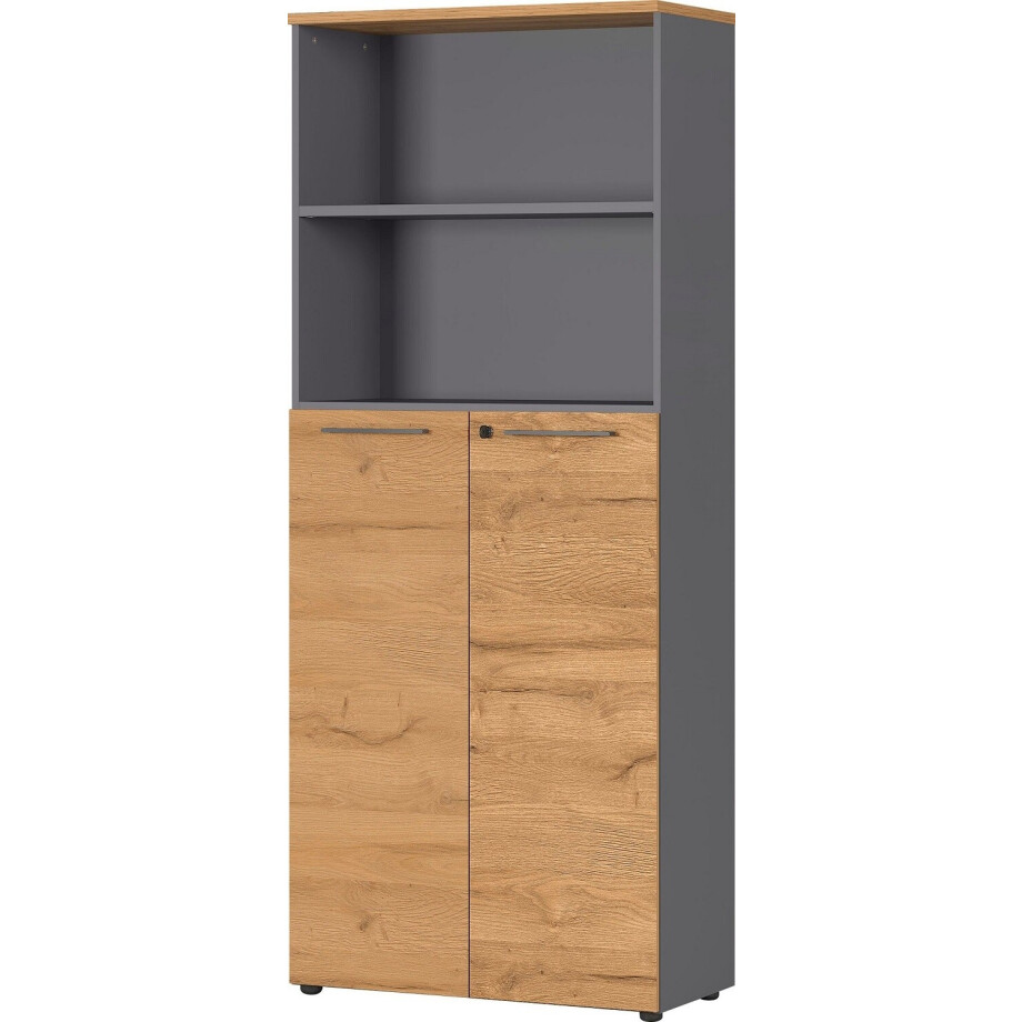Archiefkast Agenda L 197 cm hoog in grafiet met grandson eiken Archiefkast Agenda L 197 cm hoog in grafiet met grandson eiken afbeelding 1