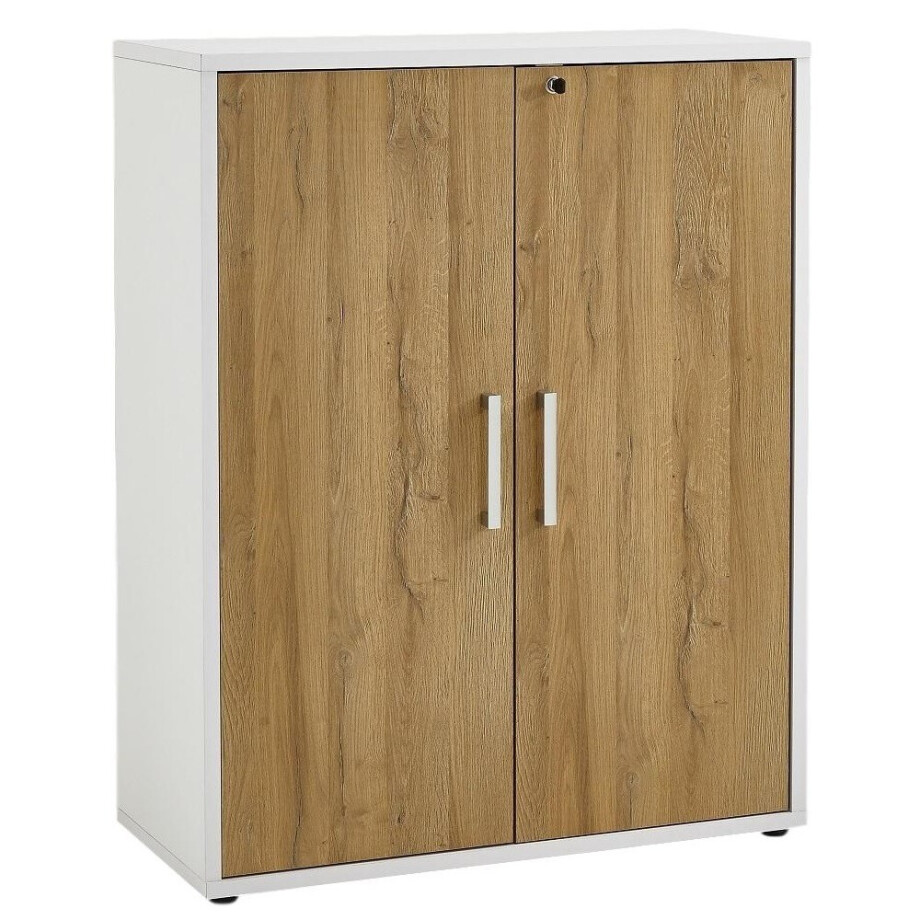 Archiefkast Calvia van 111 cm hoog wit met oud eiken Archiefkast Calvia van 111 cm hoog wit met oud eiken afbeelding 1