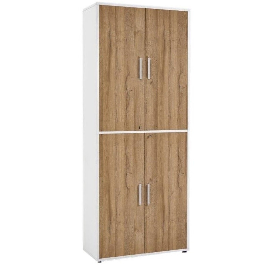 Archiefkast Calvia van 222 cm hoog - wit met oud eiken afbeelding 1