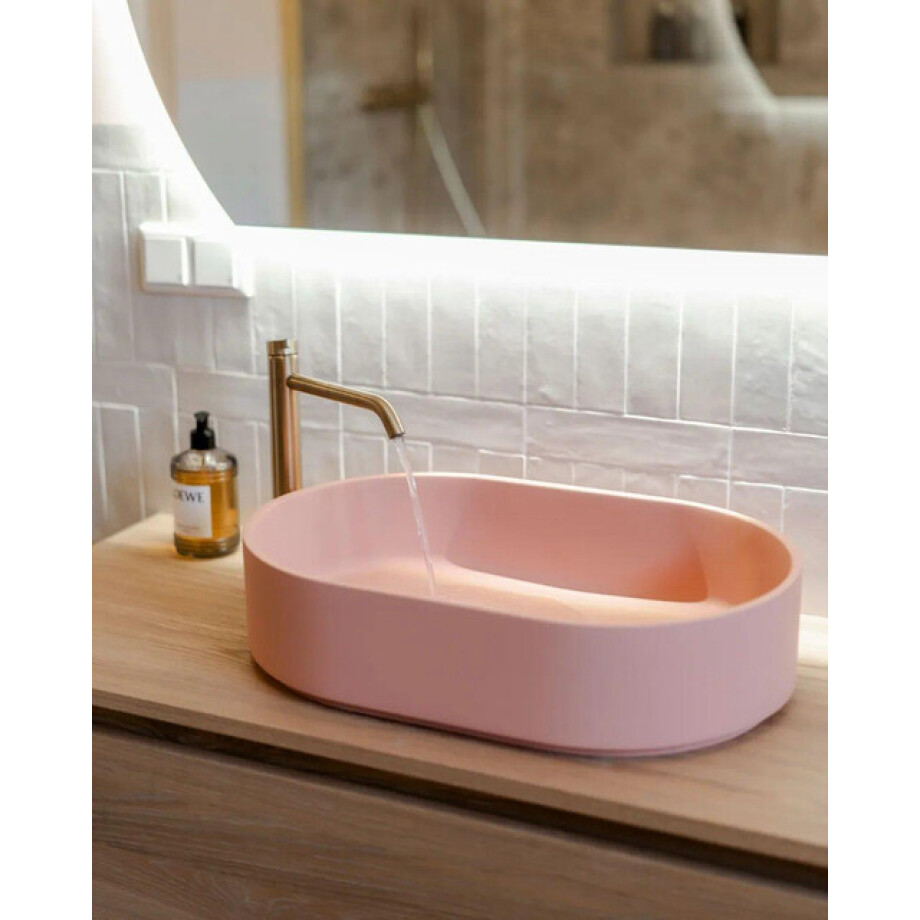 Arcqua Case waskom - 55x36cm - Ovaal - Cast marble Roze Mat WAS404680 afbeelding 1