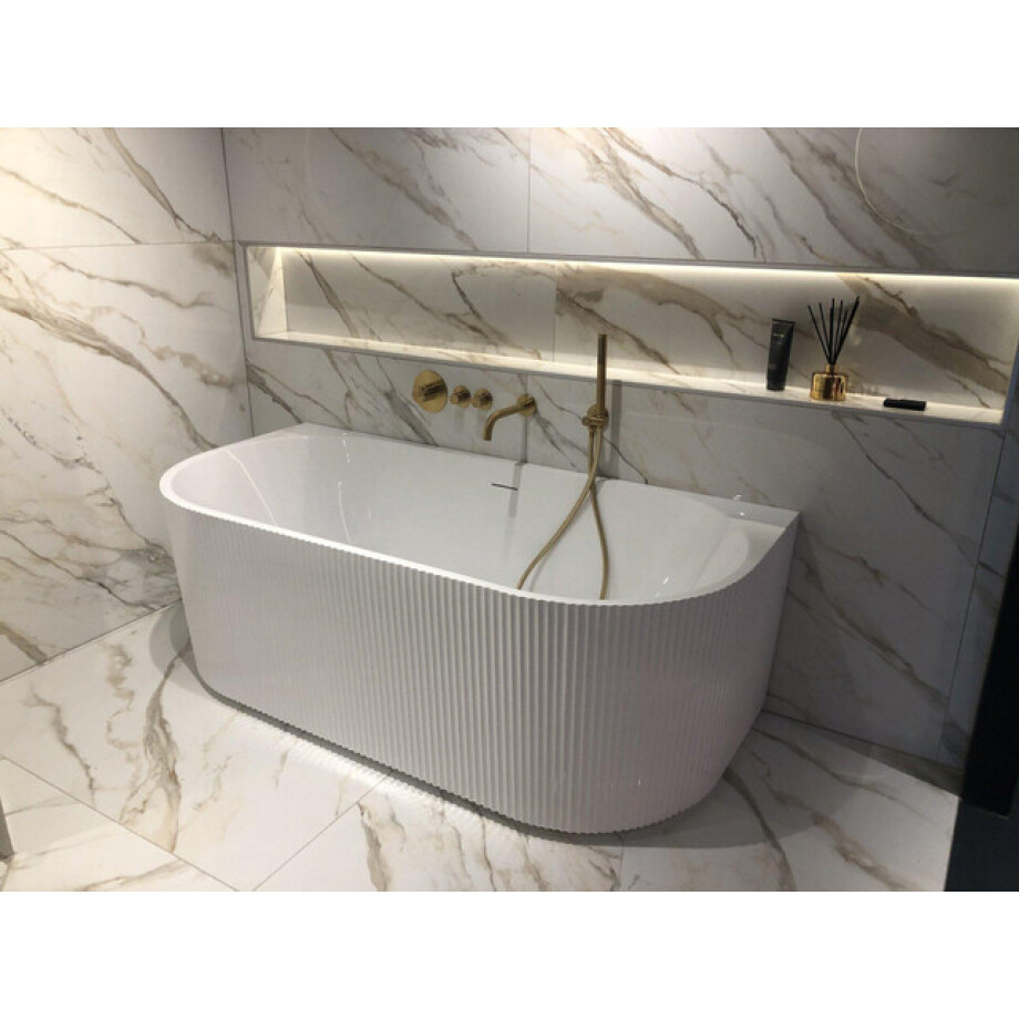 Arcqua Costilla half vrijstaand ligbad - 170x80cm - verticale ribbel lijnen - acryl - glans wit BAD106337 afbeelding 1