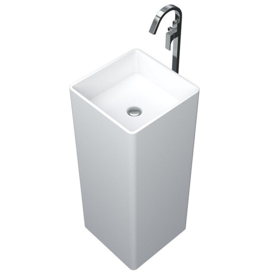 Arcqua Crosstone Wendy vrijstaande wastafel 37x37x90cm solid surface vierkant mat wit CTWL116291 afbeelding 1